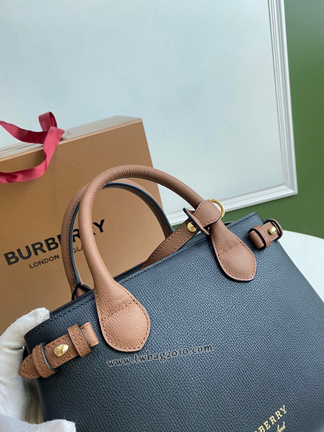 Burberry專門店新款小號黑棕托特包 巴寶莉粒面小牛皮手提肩背女包 yxb1427